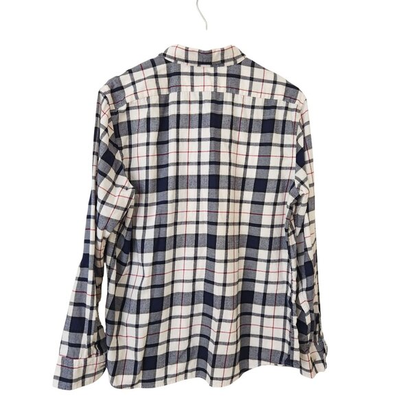 Banana Republic Men's Untucked Fit Plaid Long Sleeve Shirt Navy/Red/White Casual - Picture 2 of 9